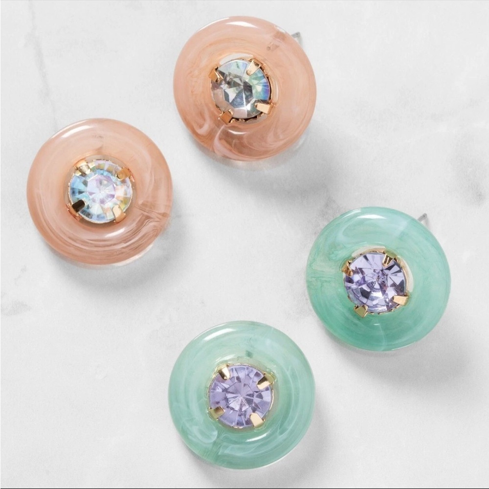 Plunder Design Fashion Jewelry Winnie Green Pink Crystal Stud Post Earrings Set
